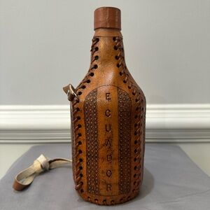 Vintage Hand Crafted Leather Wrapped Glass Bottle From Ecuador